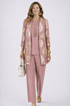 Dahlia | Conjunto Feminino 3 Peças Cardigan Calça Estampada