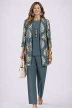 Briar | Conjunto 3 Peças Feminino Calças Estampadas Cardigan