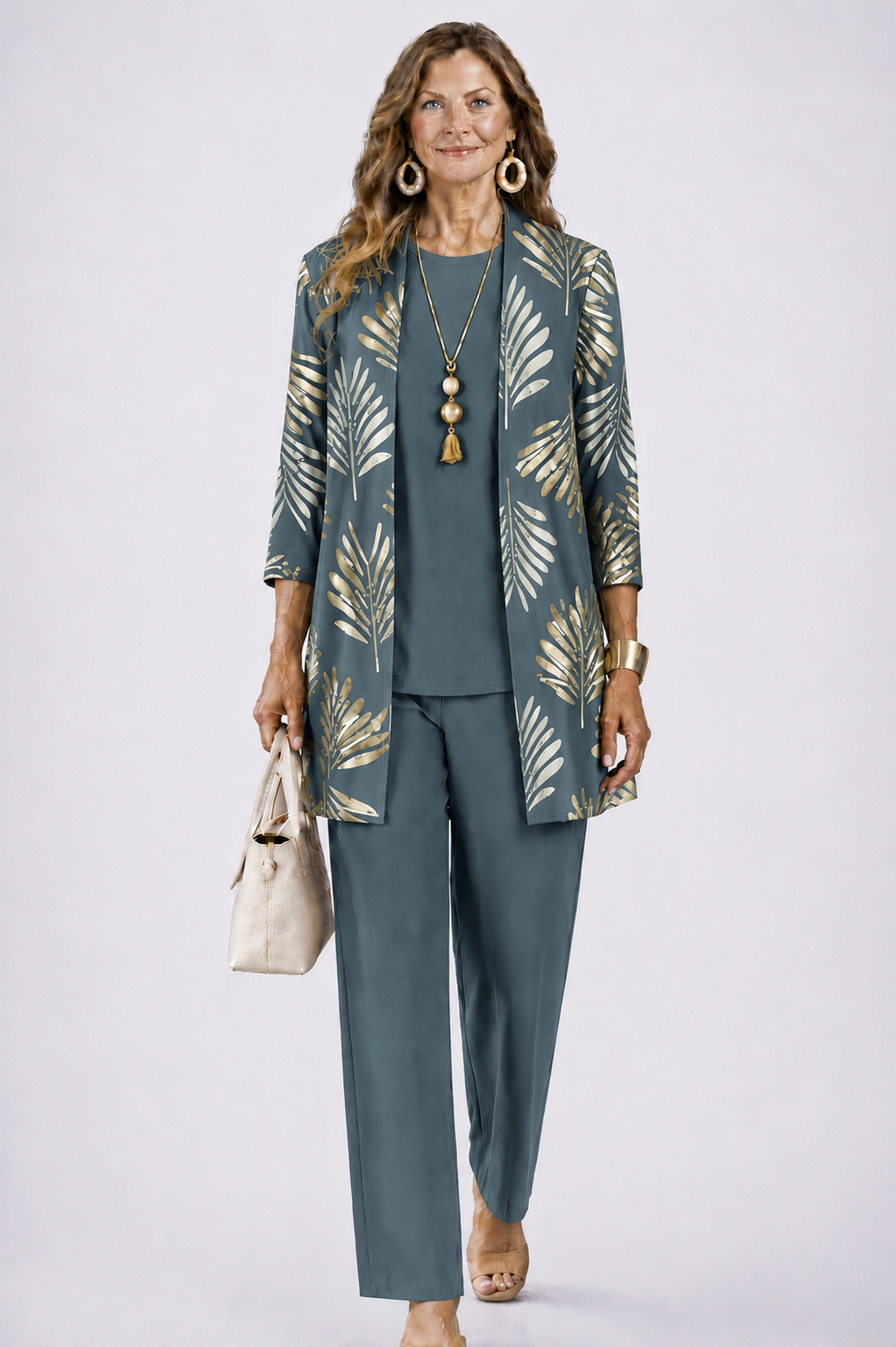 Zinnia | Conjunto 3 Peças Feminino Calça Estampada Cardigan