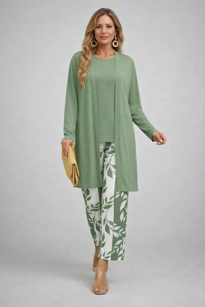 Zinnia | Conjunto 3 Peças Feminino Calça Estampada Cardigan