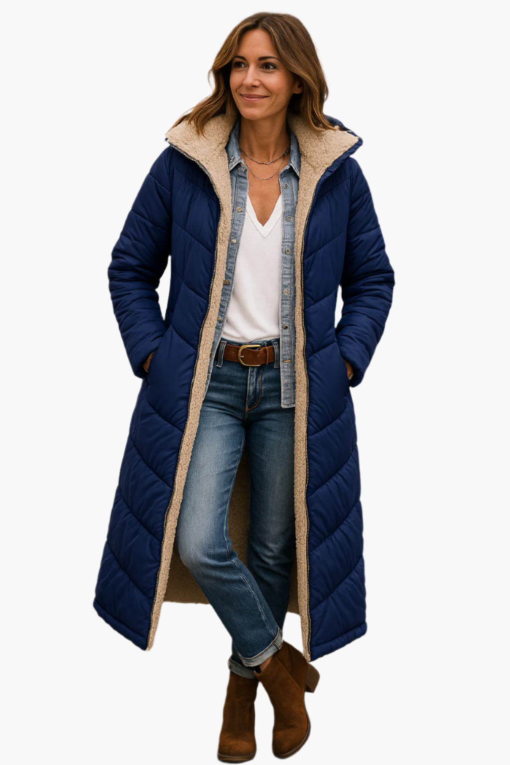 Orla | Mulher Casaco Puffer Longo Matelassê Forrado Polar