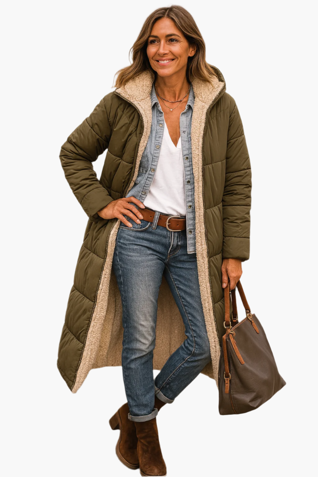 Orla | Mulher Casaco Puffer Longo Matelassê Forrado Polar