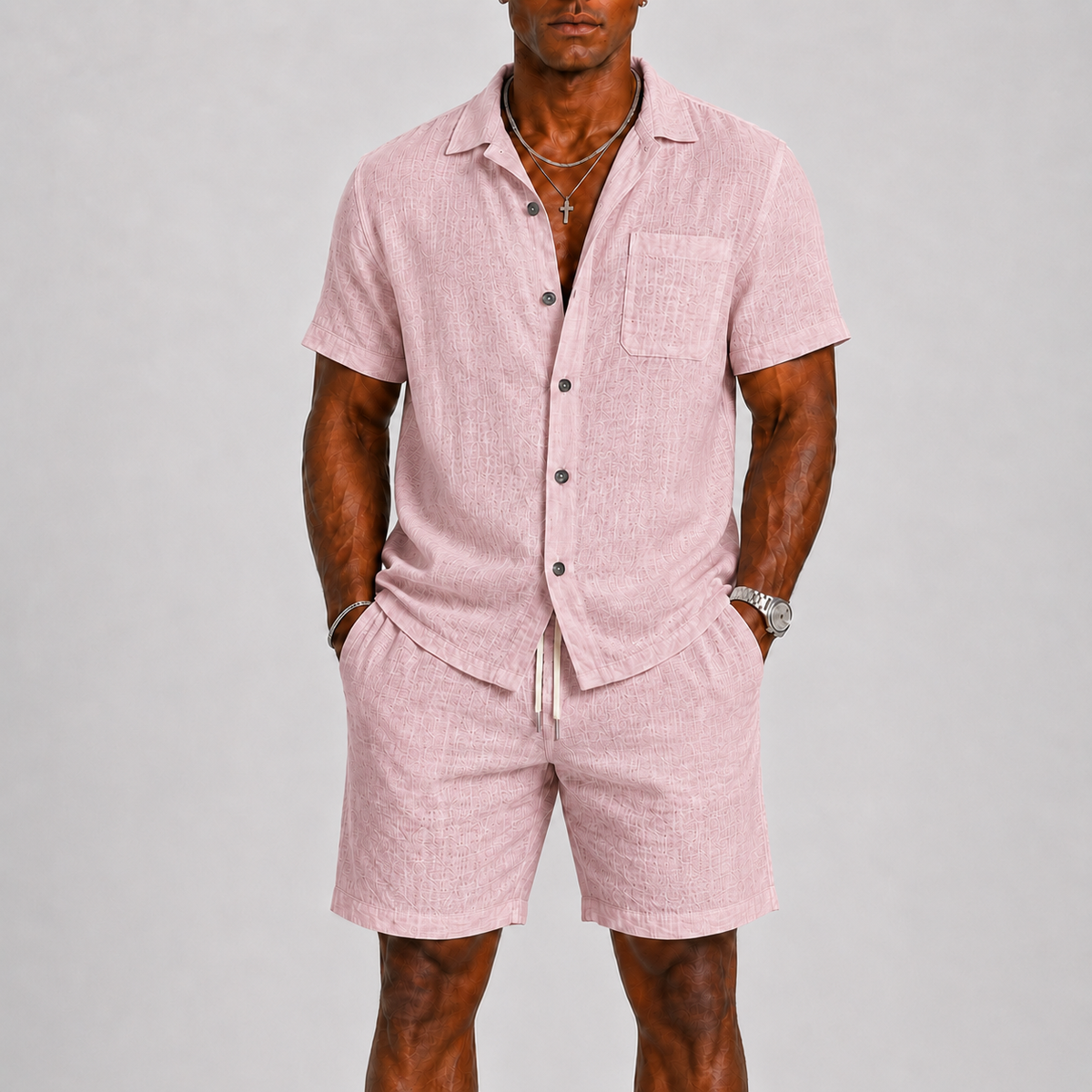 Conjunto de Shorts para Homem com Camisa de Manga Curta