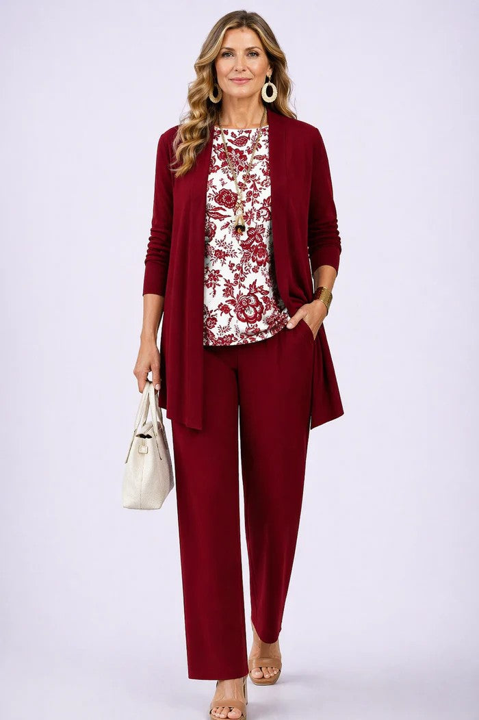 Briar | Conjunto 3 Peças Feminino Calças Estampadas Cardigan