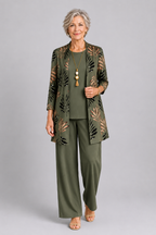Zinnia | Conjunto 3 Peças Feminino Calça Estampada Cardigan