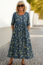 Vestido Midi | Conforto Diário, Mangas ¾ Respiráveis