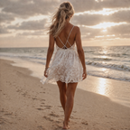 Vestido Curto | Branco, Costas Nuas e Decote em V | Estilo de Festa Elegante