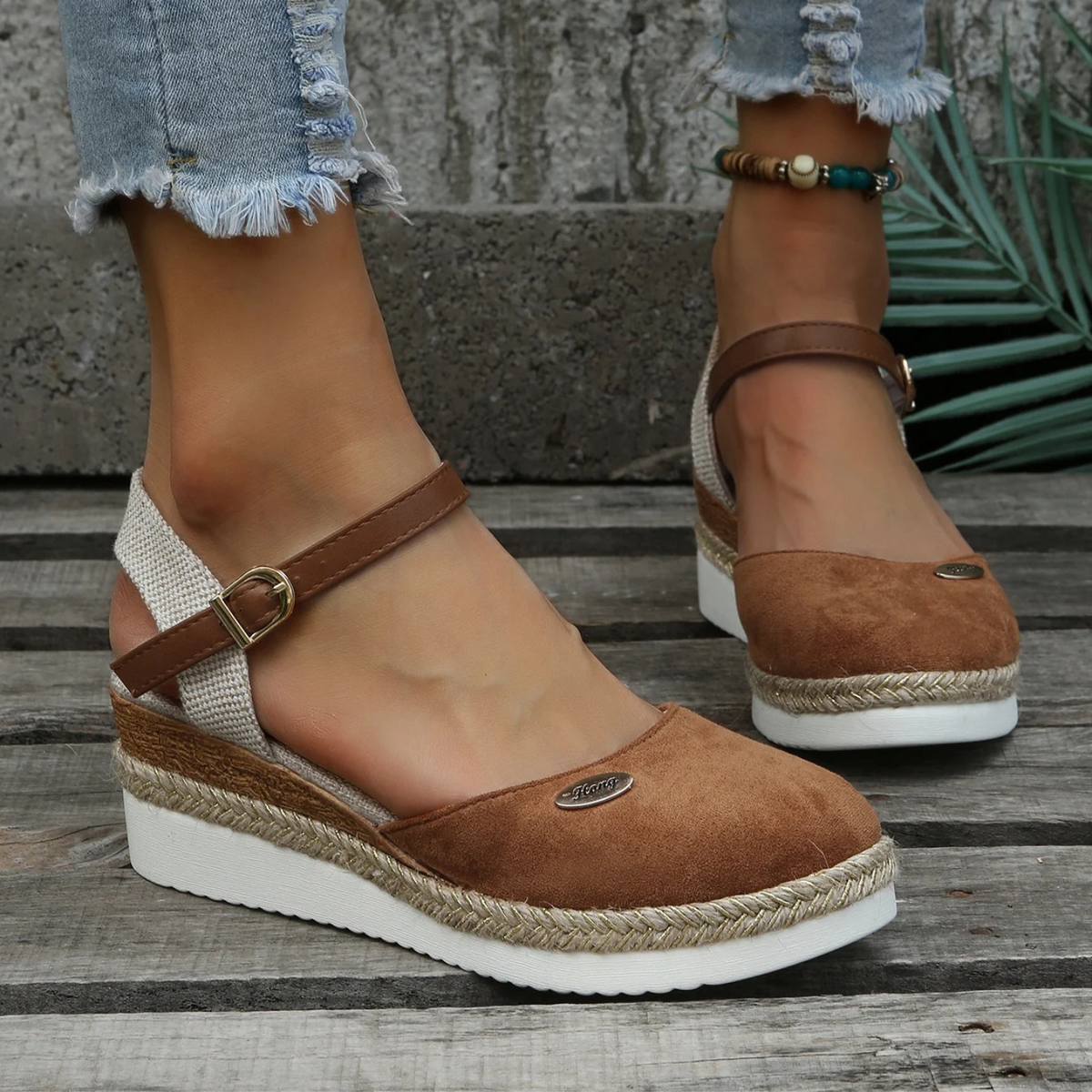 Reva | Sandálias Espadrille Anabela Bico Fechado Slingback