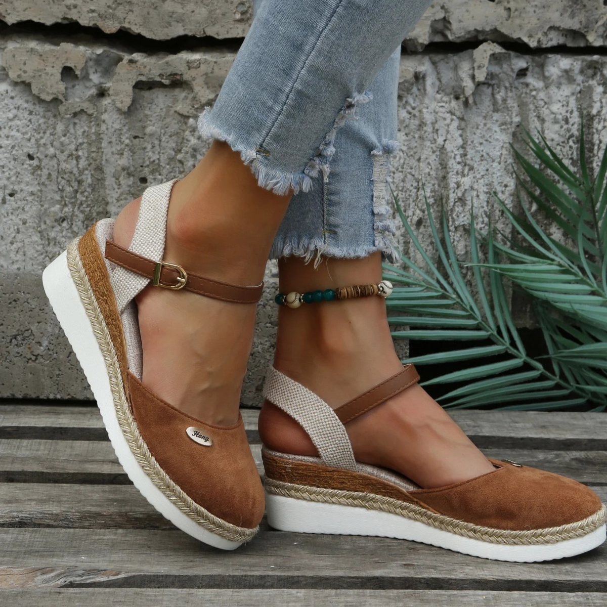 Reva | Sandálias Espadrille Anabela Bico Fechado Slingback