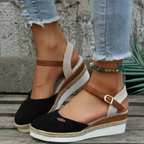 Reva | Sandálias Espadrille Anabela Bico Fechado Slingback