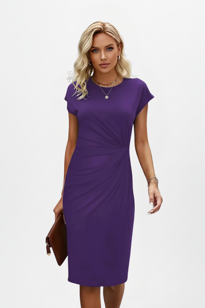 Perla | Vestido Feminino Joelho Gola Redonda Franzido
