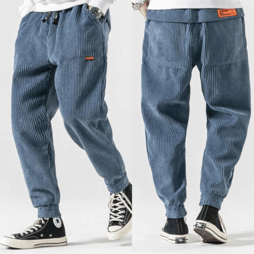 Zelda | Calças de Bombazine Masculinas Relaxed Fit Tornozelo Elástico