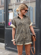 Zara | Mulher Macacão Curto Estampado Leopardo Manga Curta