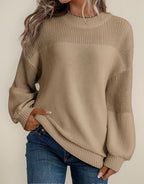 Camisola Feminina Tricotada Mangas Lanterna Detalhes Florais