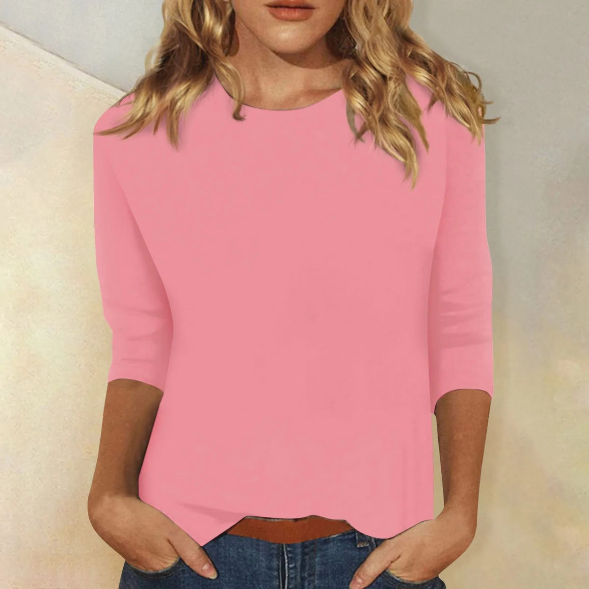 Blusa Mulher Manga Três Quartos | Gola Redonda, Tecido Macio