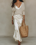 Aria | Vestido Midi Cetim com Jumper Conjunto 2 Peças