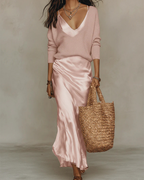 Giselle | Vestido Midi Acetinado com Camisola Incluída