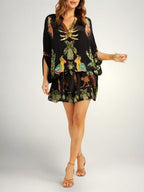 Iris | Vestido Feminino Estampa Coqueiro Ombro Caído