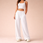 Calça Feminina Wide-Leg | Estilo Esportivo, Confortável | Cintura Alta
