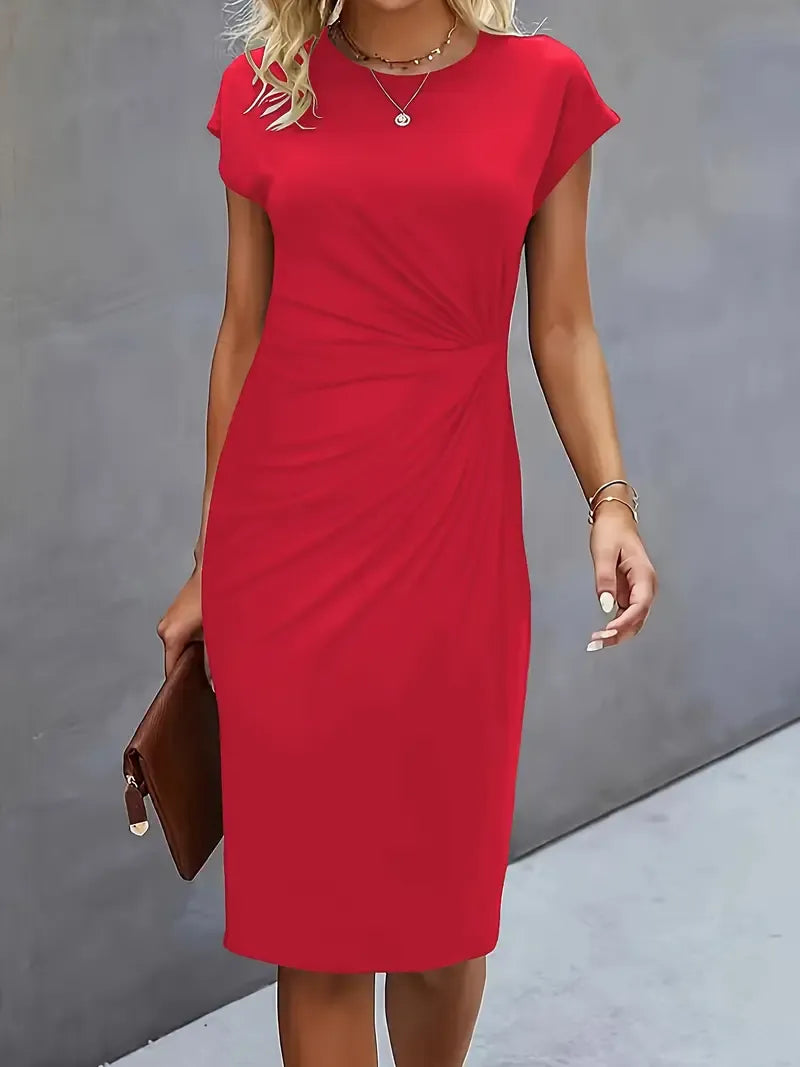 Cosima | Vestido Midi Feminino Gola Redonda Ajustado