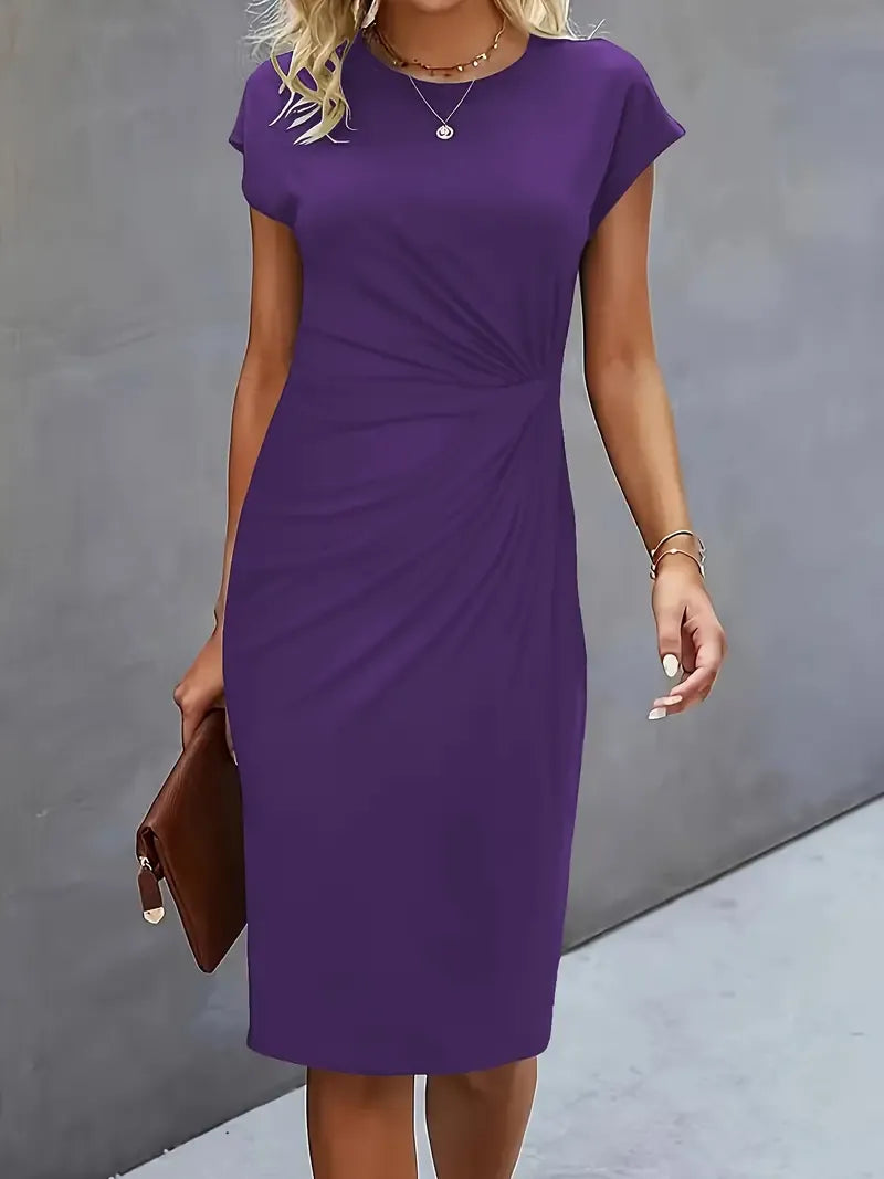 Cosima | Vestido Midi Feminino Gola Redonda Ajustado