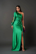 Vestido Maxi Cetim Ombro Único Feminino | Elegância Noturna