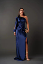 Vestido Maxi Cetim Ombro Único Feminino | Elegância Noturna
