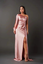 Vestido Maxi Cetim Ombro Único Feminino | Elegância Noturna