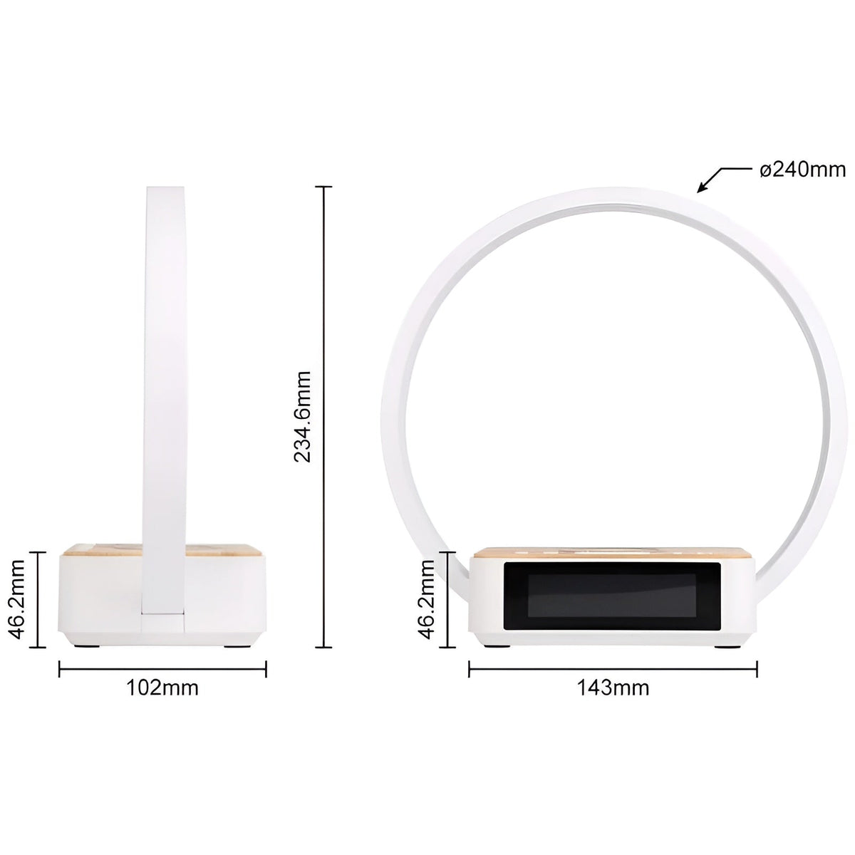 Thalia | Candeeiro de Mesa 3 em 1 | Carregamento Sem Fios, Relógio Despertador e Toque | LED