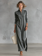 Vestido Maxi Sweatshirt Gola Colarinho Feminino Minimalista