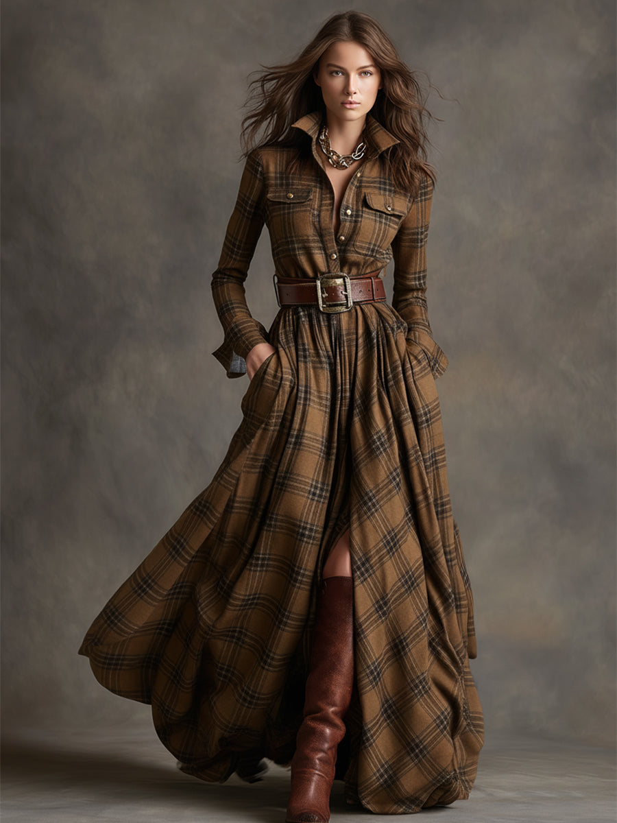 Faye | Vestido Camisa Xadrez Manga Longa