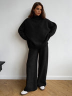 Nina | Conjunto Loungewear Feminino Malha Gola Alta Calça Larga