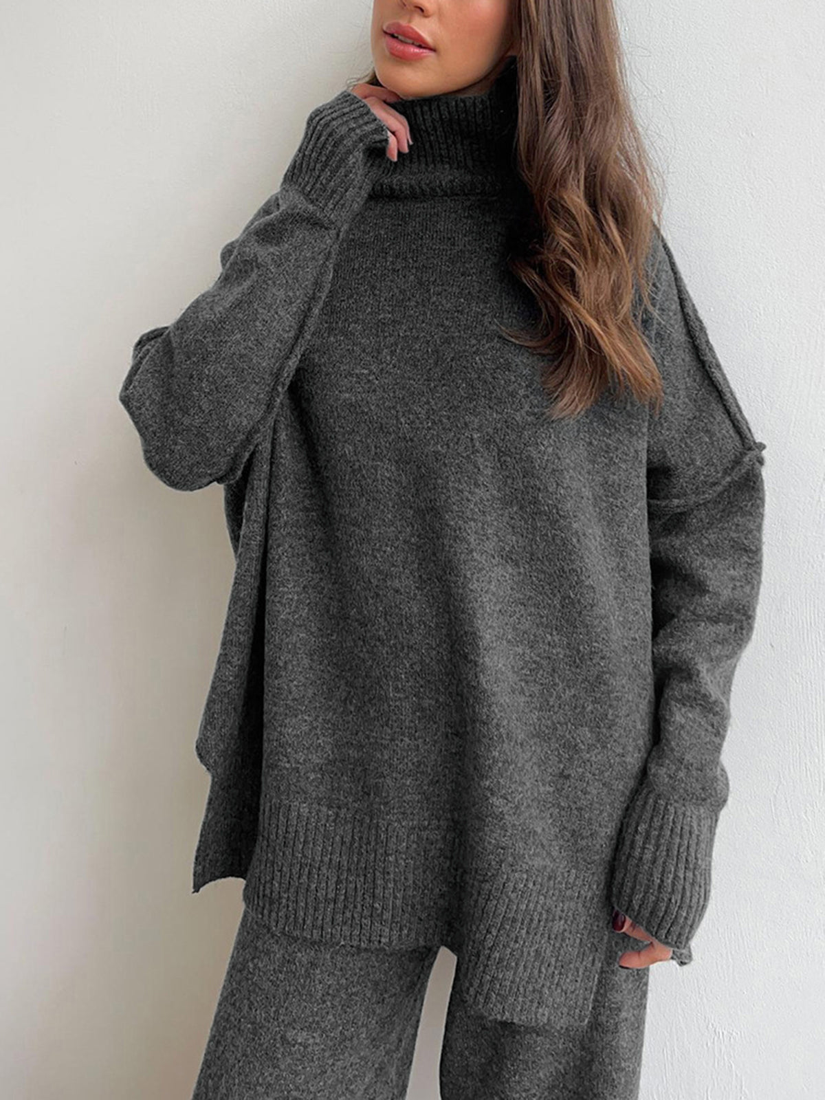 Nina | Conjunto Loungewear Feminino Malha Gola Alta Calça Larga