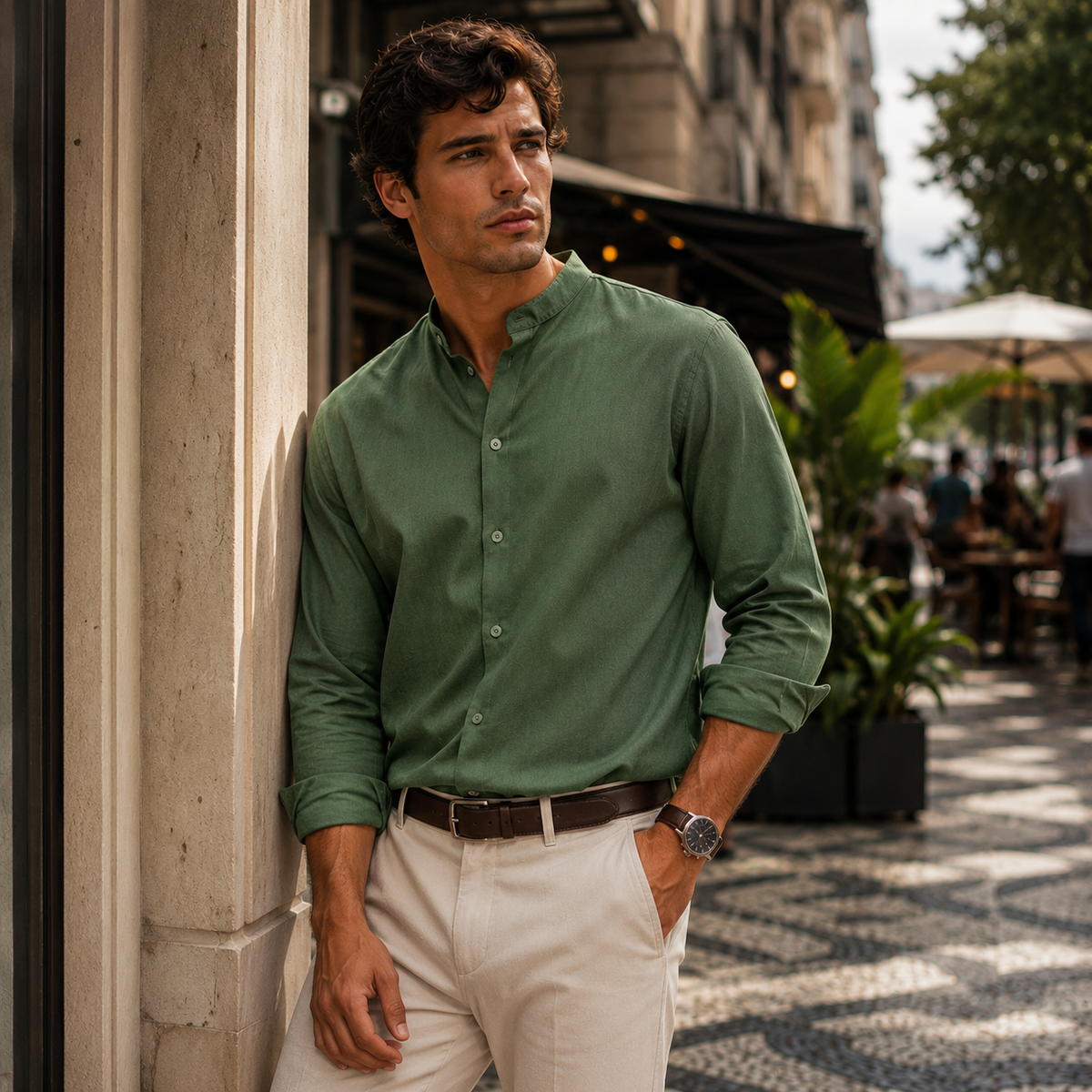 Camisa Masculina Manga Longa Respirável com Botões e Corte Confortável