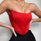 Top Curto Feminino | Sem Mangas, Decote Ombro | Espartilho Sensual