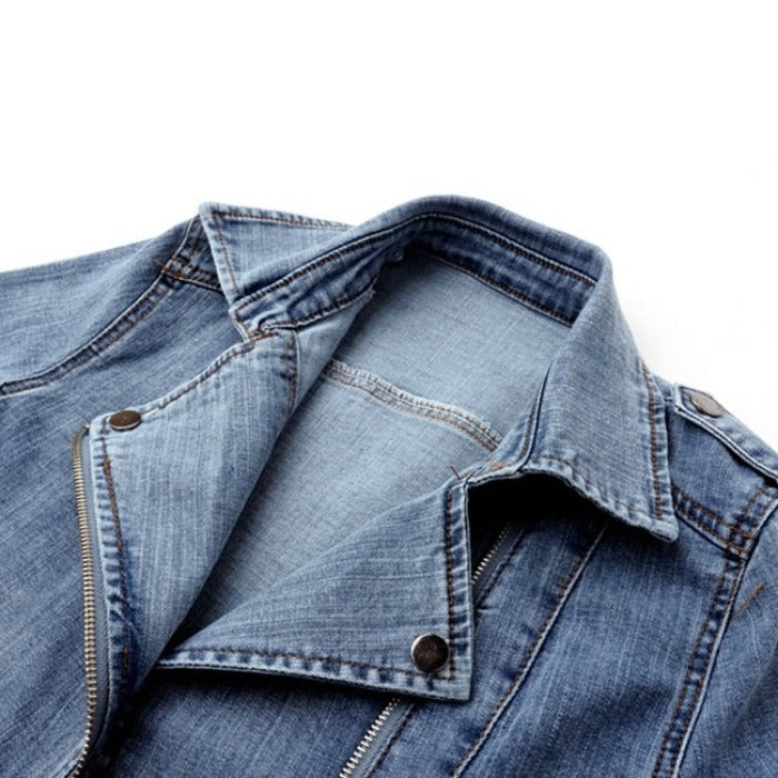 Odette | Jaqueta Jeans Cropped Moto Feminina