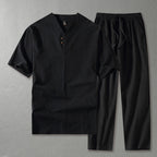 Dione | Conjunto Masculino 2 Peças Linho Calça e Camiseta Gola V