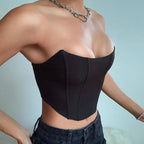 Top Curto Feminino | Sem Mangas, Decote Ombro | Espartilho Sensual