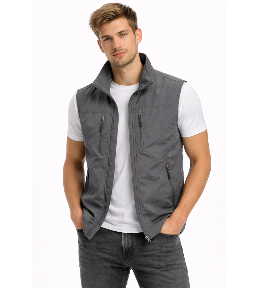 Thea | Homem Colete Exterior Gola Alta Multibolsos com Zíper