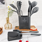 Posy | Conjunto de Utensílios de Cozinha em Silicone | 12 Peças, Resistente ao Calor | Cabo Inox