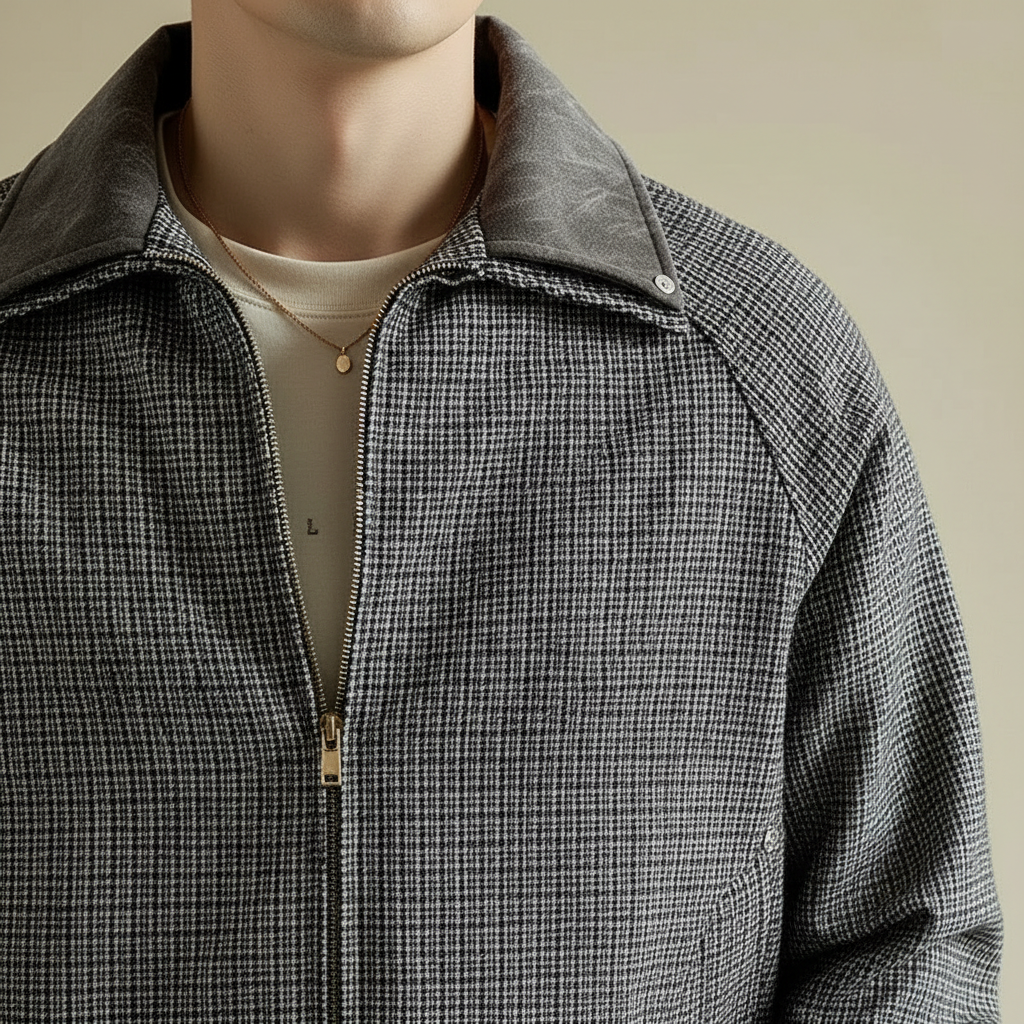 Zinnia | Homem Casaco Desportivo Xadrez com Fecho Completo