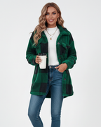 Dione | Mulher Veste Xadrez Peluche Quente Casual