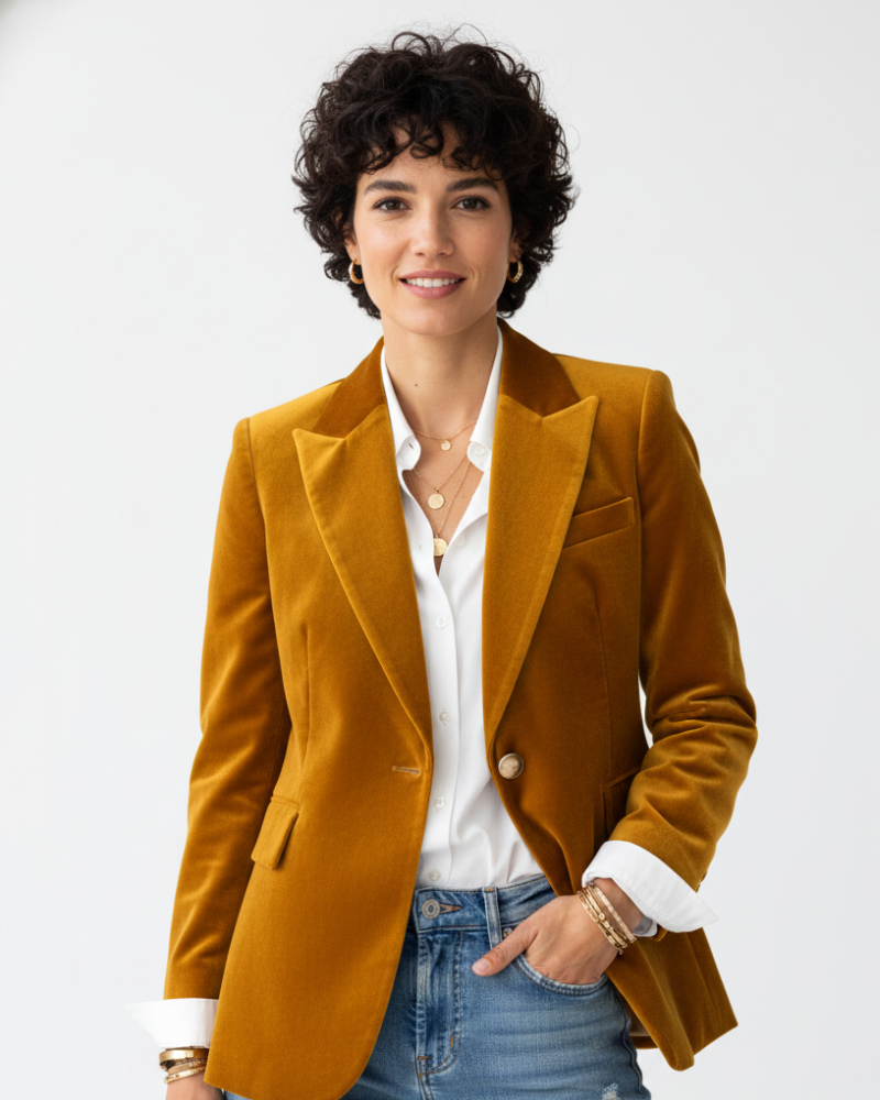Mulher Blazer Veludo Estruturado