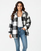 Dione | Mulher Veste Xadrez Peluche Quente Casual