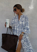 Vestido Longo Feminino Floral Decote em V Boho