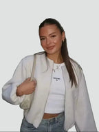 Faye | Mulheres Bomber Jacket Curta com Fecho e Bolsos