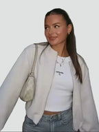 Faye | Mulheres Bomber Jacket Curta com Fecho e Bolsos