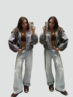 Faye | Mulheres Bomber Jacket Curta com Fecho e Bolsos