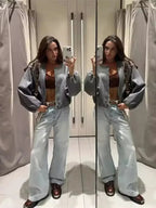 Tessa | Mulher Blusão Bomber Cropped com Fecho de Zip
