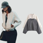 Faye | Mulheres Bomber Jacket Curta com Fecho e Bolsos